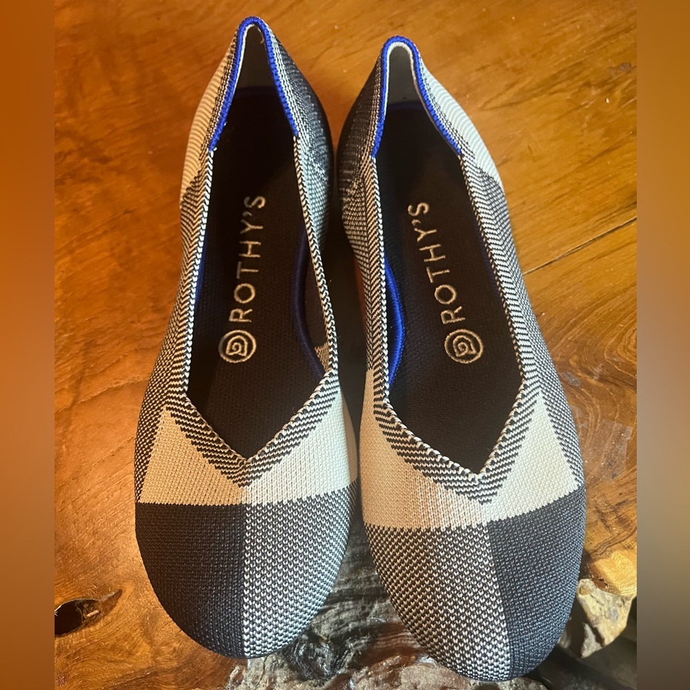 Rothy’s The Flat Ballet Shoes Black & White Captoe Plaid Women’s Size 7